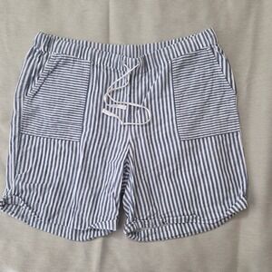 J.Jill Shorts Large Blue Stripe Casual Lounge Cotton Drawstring Pockets‎